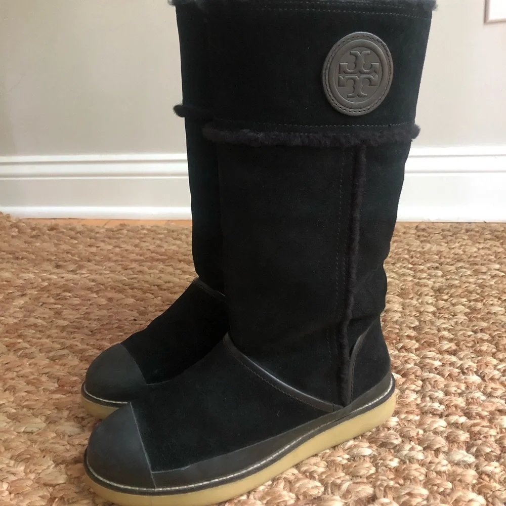 Tory Burch Nadine Mid Shaft Suede and Shearling Boot. Size 7.5